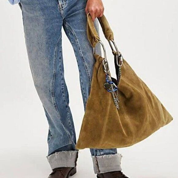 Free People Handbags - FREE PEOPLE Bobbi Slouch Suede Tote In Sand NWT